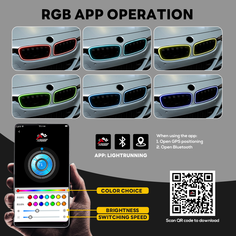 BMW 3-Series Grille RGB Lights For BMW 3-Series F30 (2013–2018) luminated Kidney Grille Light 24 Grille RGB Lights