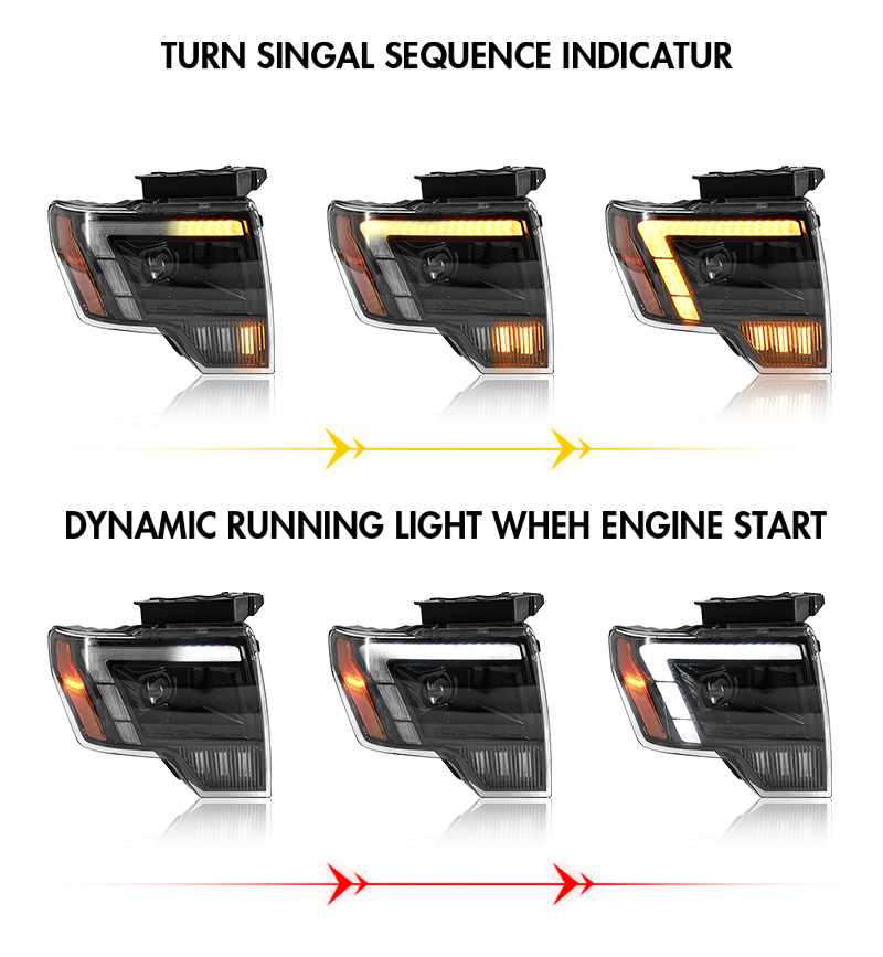 ABC F150-A509 LED Projector Headlights with Amber DRL Turn for Ford F-150 2009–2014 17 LED Headlight