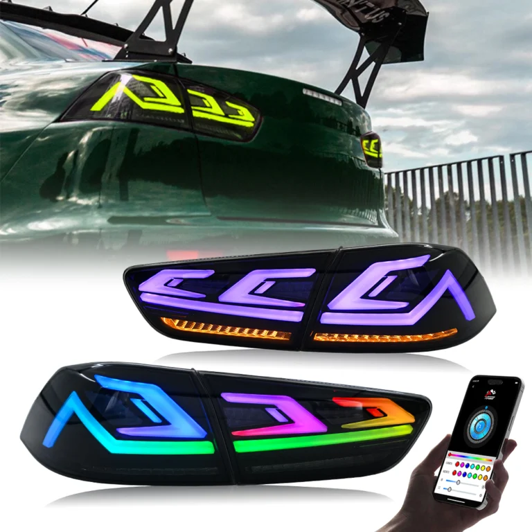 B126-RGB LED Tail Lights for Mitsubishi Lancer 2008–2018 (Smoke Style) - Detail View