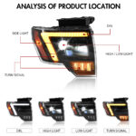 ABC F150-A509 LED Projector Headlights with Amber DRL Turn for Ford F-150 2009–2014 - Thumbnail ng Product Gallery 4