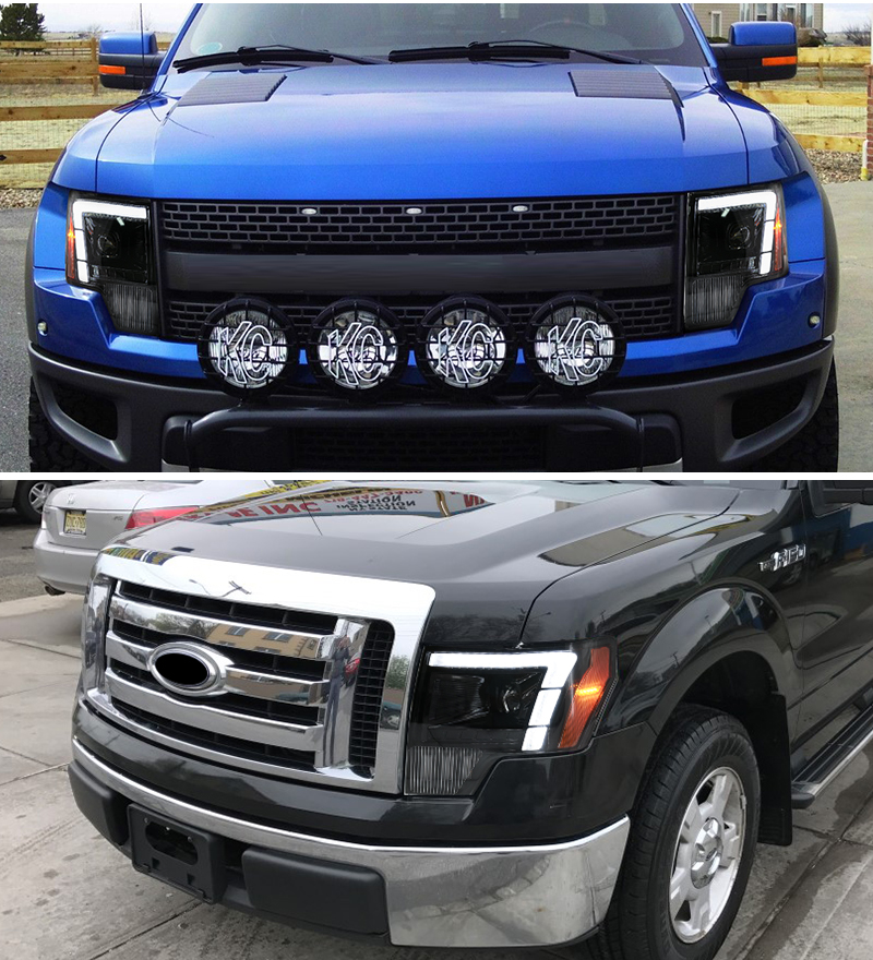 ABC F150-A509 LED Projector Headlights with Amber DRL Turn for Ford F-150 2009–2014 21 LED Projector Headlights