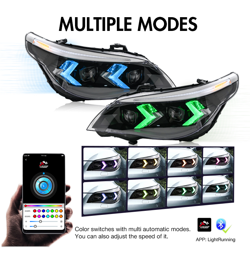 BMW 5-Series RGB Headlight A209-A-RGB For BMW 5-Series E60 E61 (2005–2007) / (2008–2010) Headlamp 26 RGB Headlight