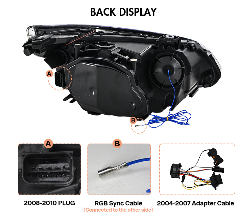 BMW 5-Series RGB Headlight A209-A-RGB For BMW 5-Series E60 E61 (2005–2007) / (2008–2010) Headlamp 29 RGB Headlight