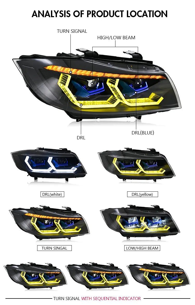 BMW 3-Series Headlight A204-A For BMW 3-Series E90 E91 (05–12) Head Lamp (Halogen Base Models) 17 Headlight
