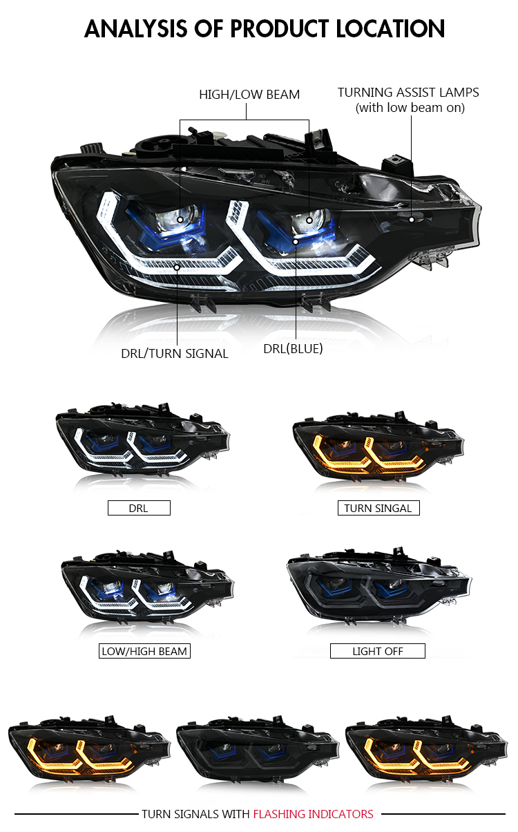 BMW 3-Series Headlight A203-A Halogen For BMW 3-Series 2012–2015 Headlight 17 Halogen Headlight