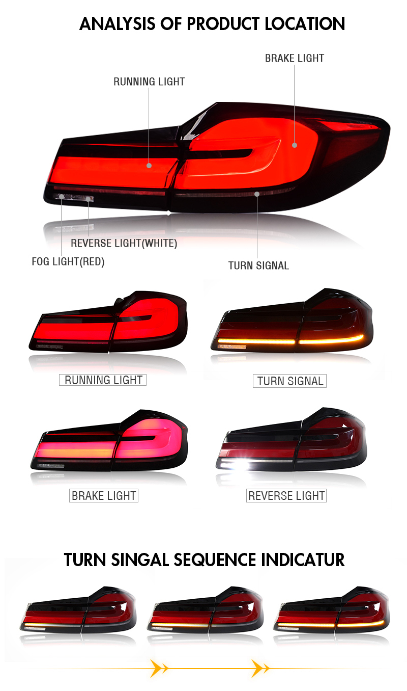 BMW 5 Series Tail Light BM-B132G For BMW 5-Series G30 G38 (2018–2022) Tail Lamp 14 Tail Light