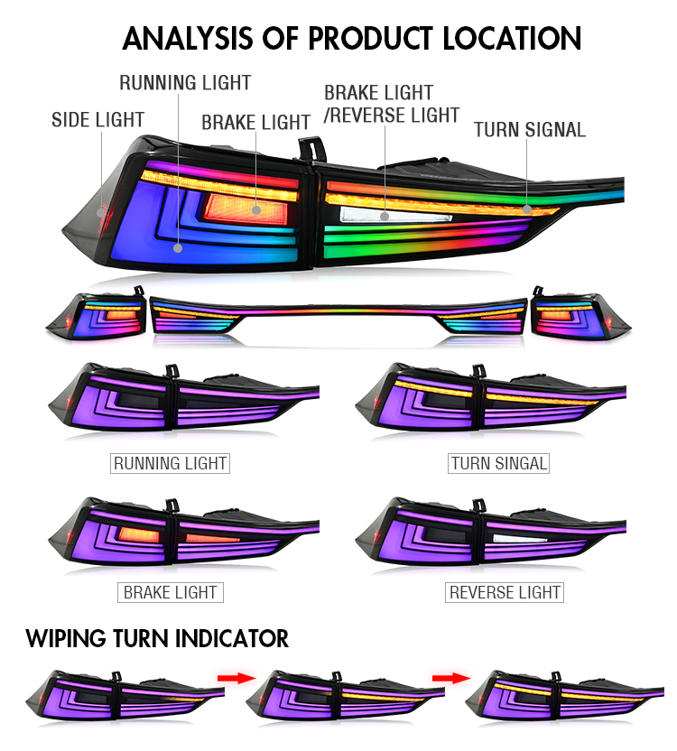 B138K-RGB Tail Lights For Lexus is2014-2020 is250 300 350 500 isf 200t Tail lamp 19 RGB LED Tail Light