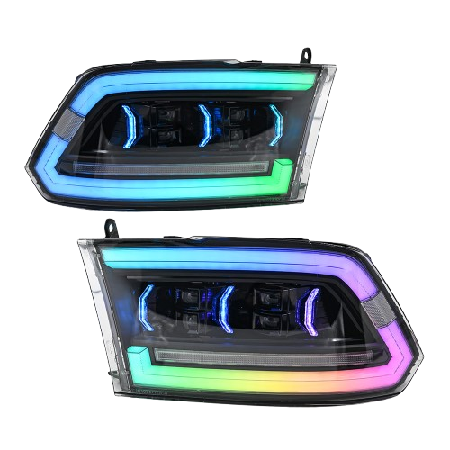 LED Headlights with RGB Running Lights for Dodge RAM 1500 / 2500 (2009–2018) - Detail View