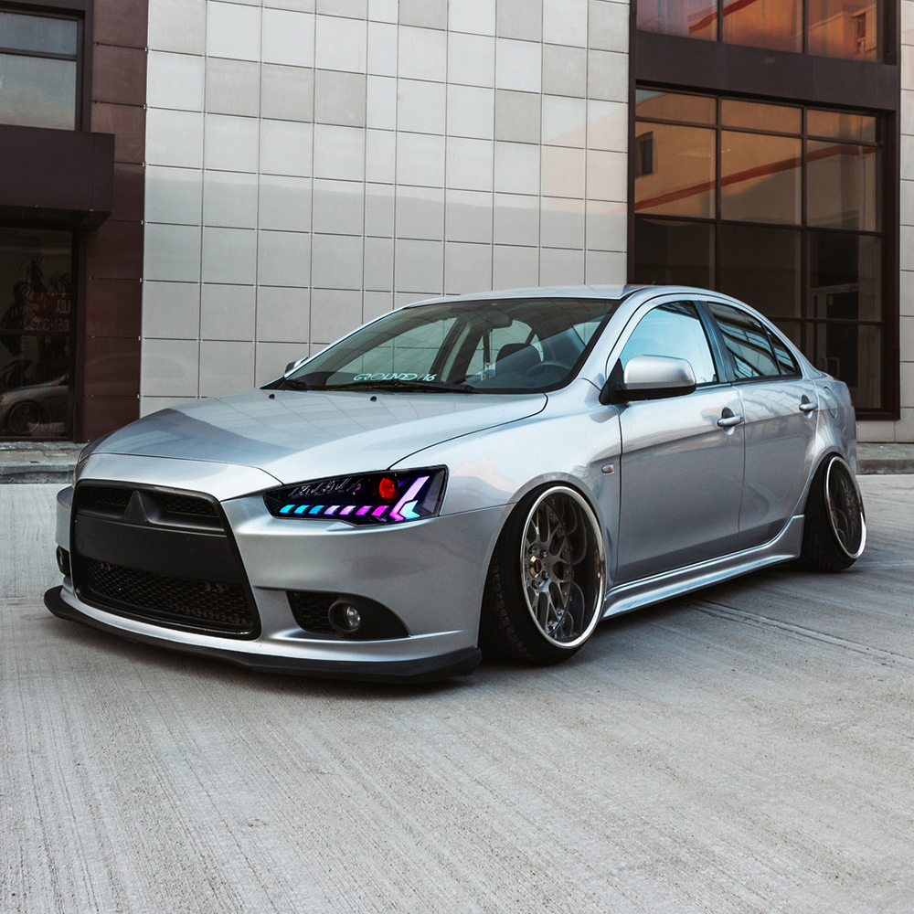 Phares LED A145-RGB pour Mitsubishi Lancer EVO X 2008–UP RGB LED Headlights