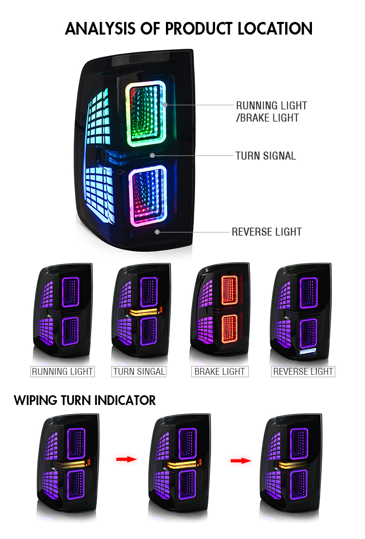 B175-RGB RGB Tail Light for Dodge RAM 1500 & 2500 (2009–2018) 19 RGB LED Tail Light