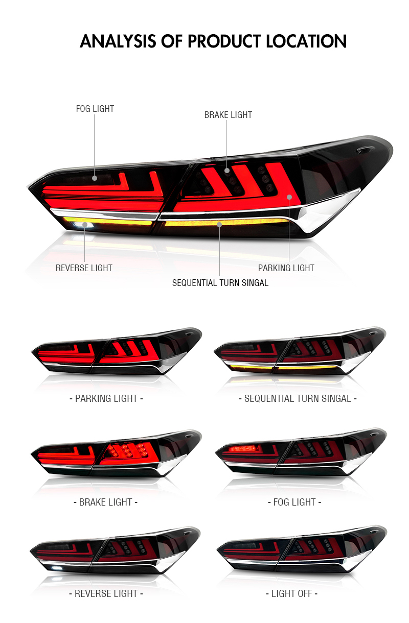 B101B LED Tail Lamp for Toyota Camry 2018–2023 16 LED Tail Lamp