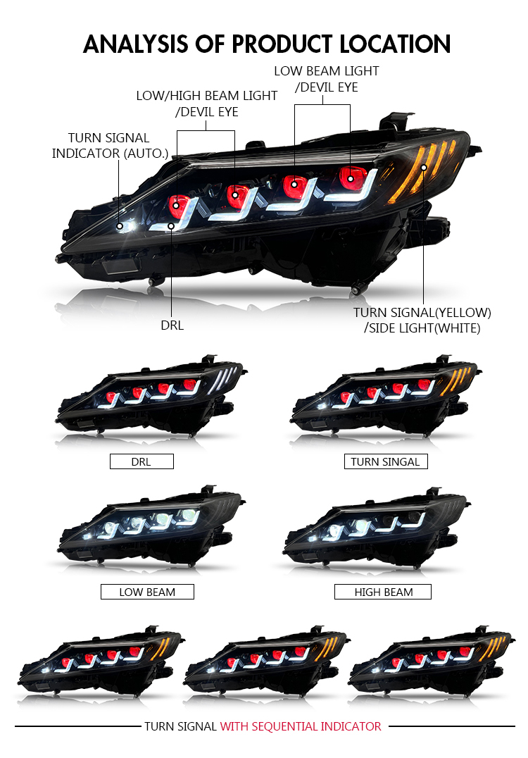Toyota Camry Headlights A146-4T-E Devil Eyes For Toyota Camry (2018–2023) Head Lamp 19 Camry Headlights