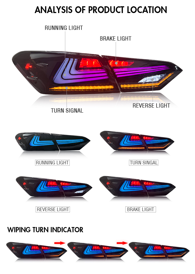 B101-RGB LED Tail Light for Toyota Camry 2018–2023 21 RGB LED Tail Light