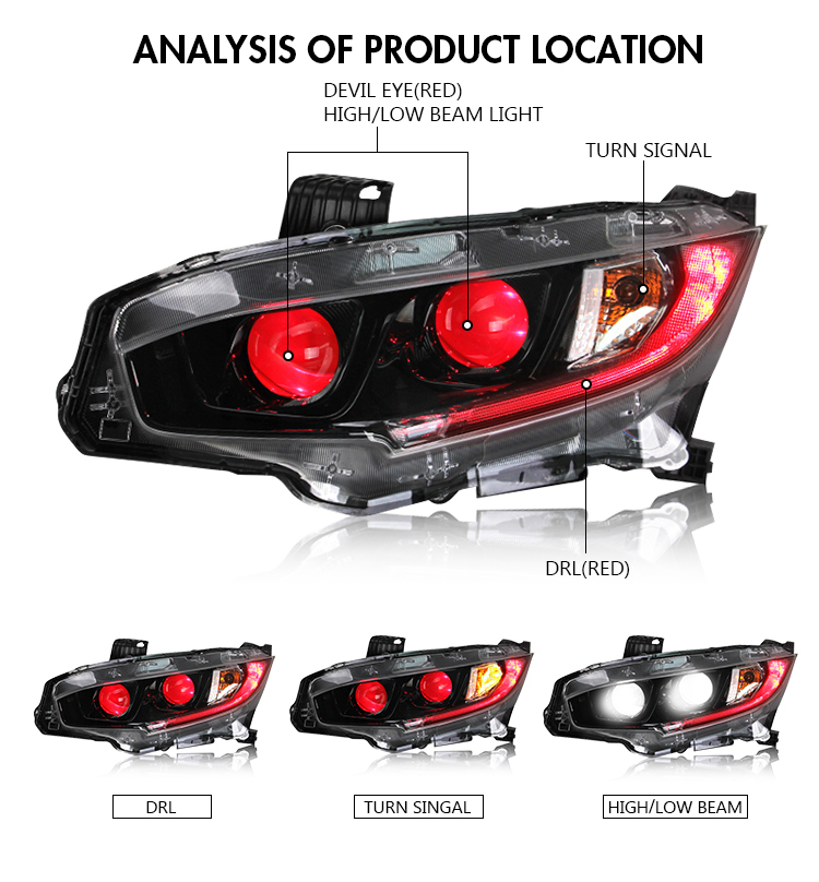 Honda Civic Headlights SY-A148 For Honda Civic (2016–2020) Head Lamp 19 Civic Headlights