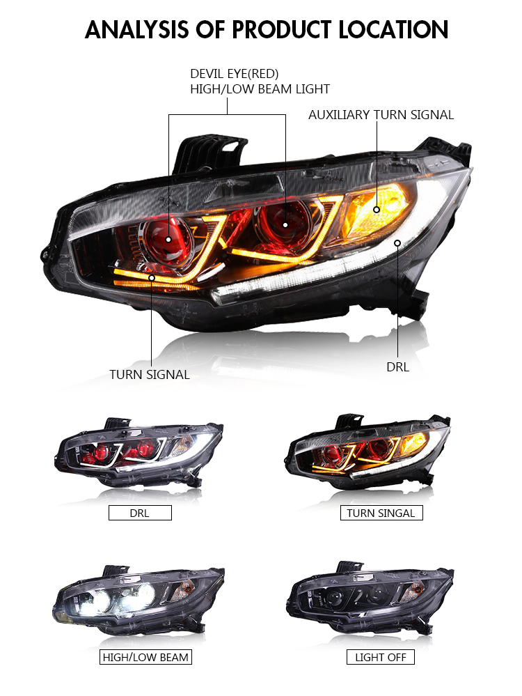 Honda Civic Headlights SY-A149 For Honda Civic (2016–2020) Head Lamp 19 Civic Headlights