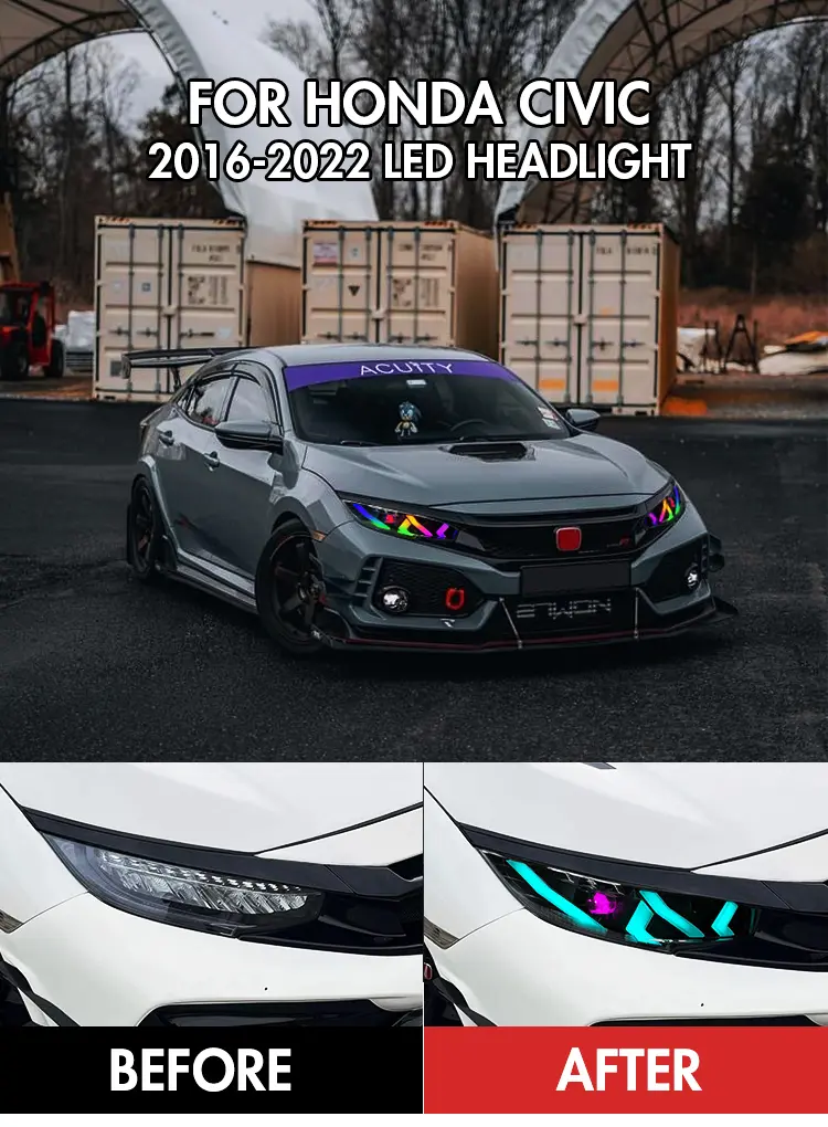 A110B-RGB Car Front for Honda Civic Headlights 2016-2021 17 Honda Civic Headlights