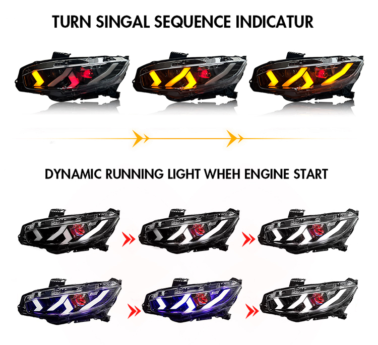 A110B Head Lamp Upgrade LED Headlights for Honda Civic 2016–2021 18 LED Headlights