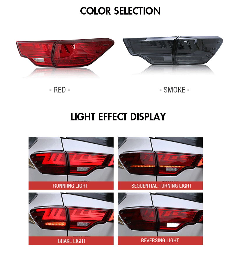 HLD-B104 LED Tail Lights for Toyota Highlander 2014–2019 18 LED Tail Light