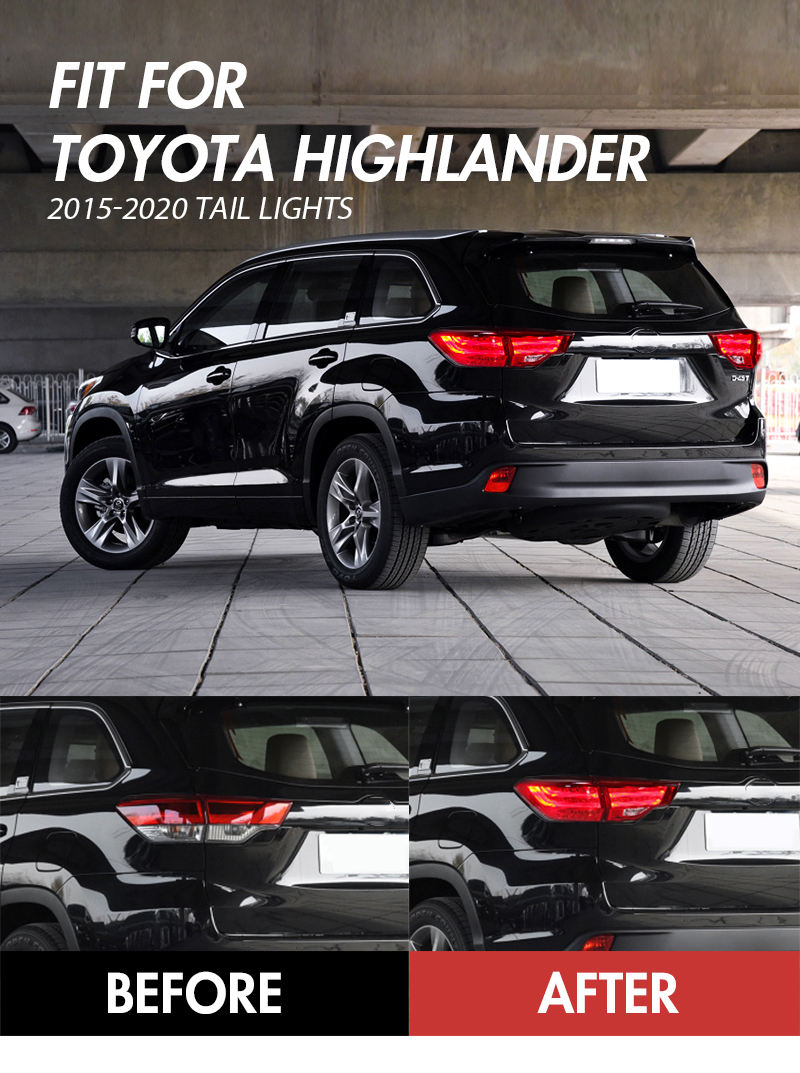 Toyota Highlander Tail Lights HLD-B104B For Toyota Highlander (2014–2019) BMW Style Tail Lamp 13 Highlander Tail Lights