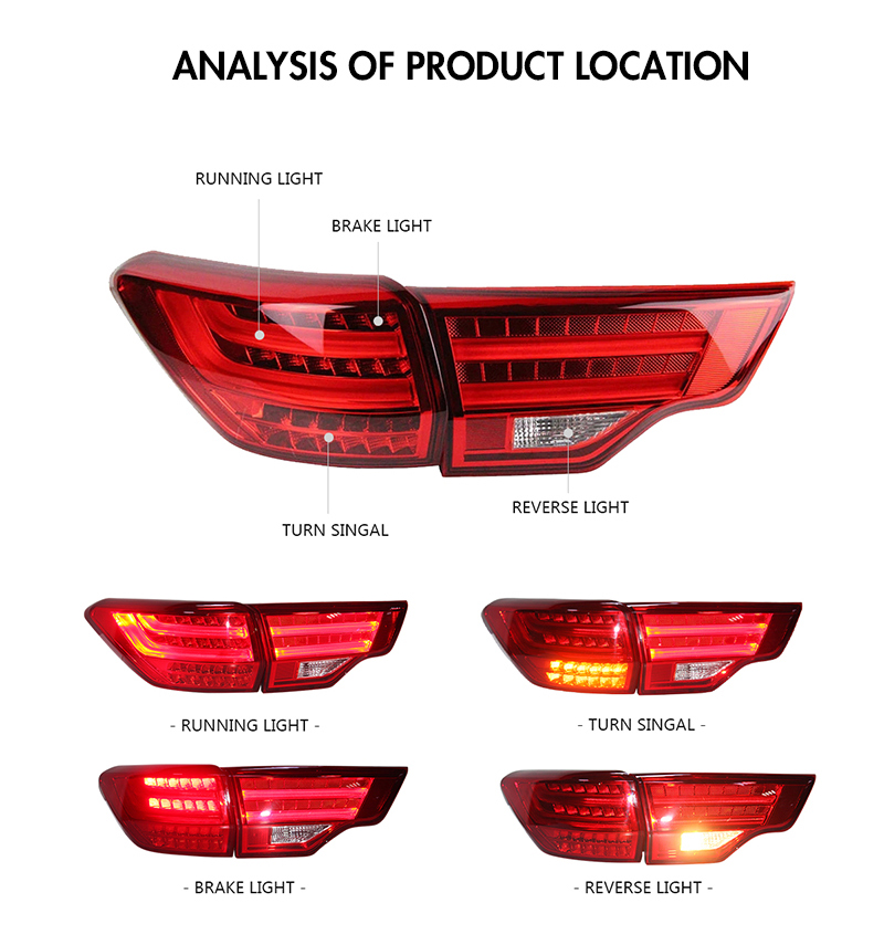 Toyota Highlander Tail Lights HLD-B104B For Toyota Highlander (2014–2019) BMW Style Tail Lamp 14 Highlander Tail Lights