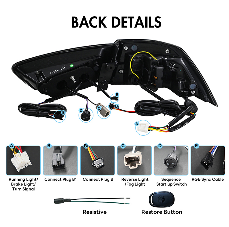 B126-RGB LED Tail Lights for Mitsubishi Lancer 2008–2018 (Smoke Style) 25 RGB LED Tail Light