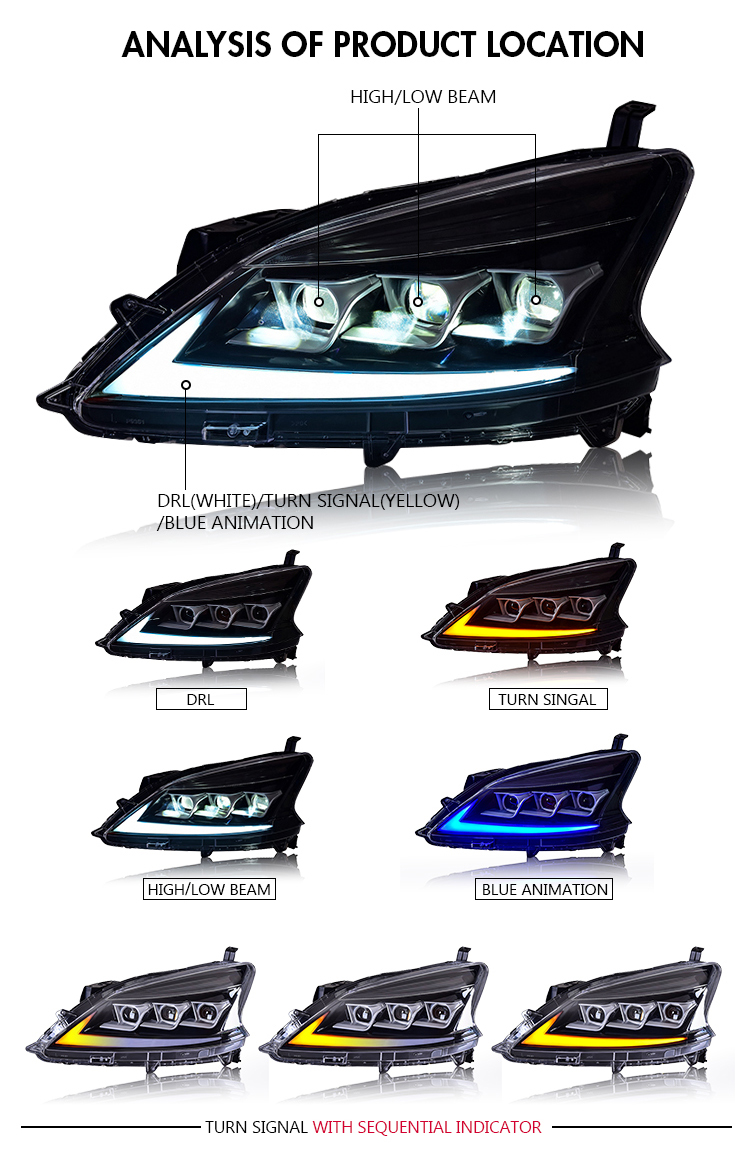 XY-A154 LED Headlights for Nissan Sylphy 2012–2015 19 LED Headlight