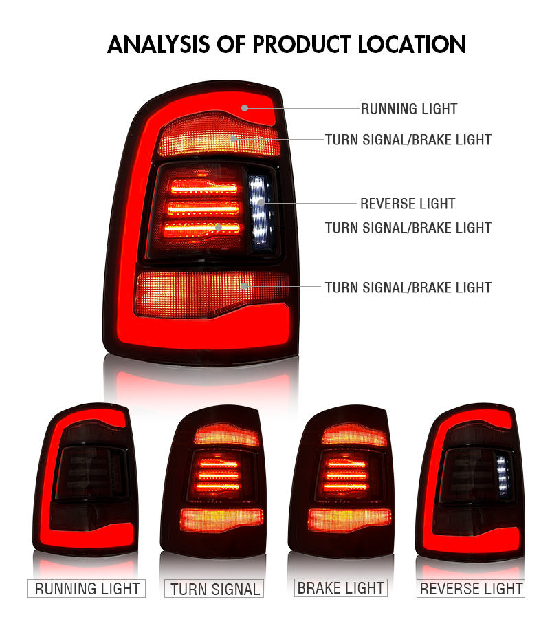 B172 LED Tail Light for Dodge RAM 1500 & 2500 (2009–2018) 14 LED Tail Light