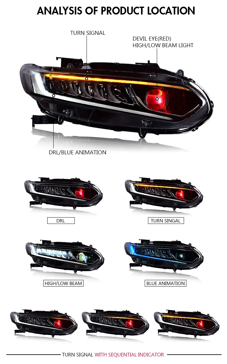 Honda Accord Headlights TT-YG-A150 (Blue) / TT-YG-A151 (Red) For Honda Accord (2018–2021) Head Lamp 18 Accord Headlights