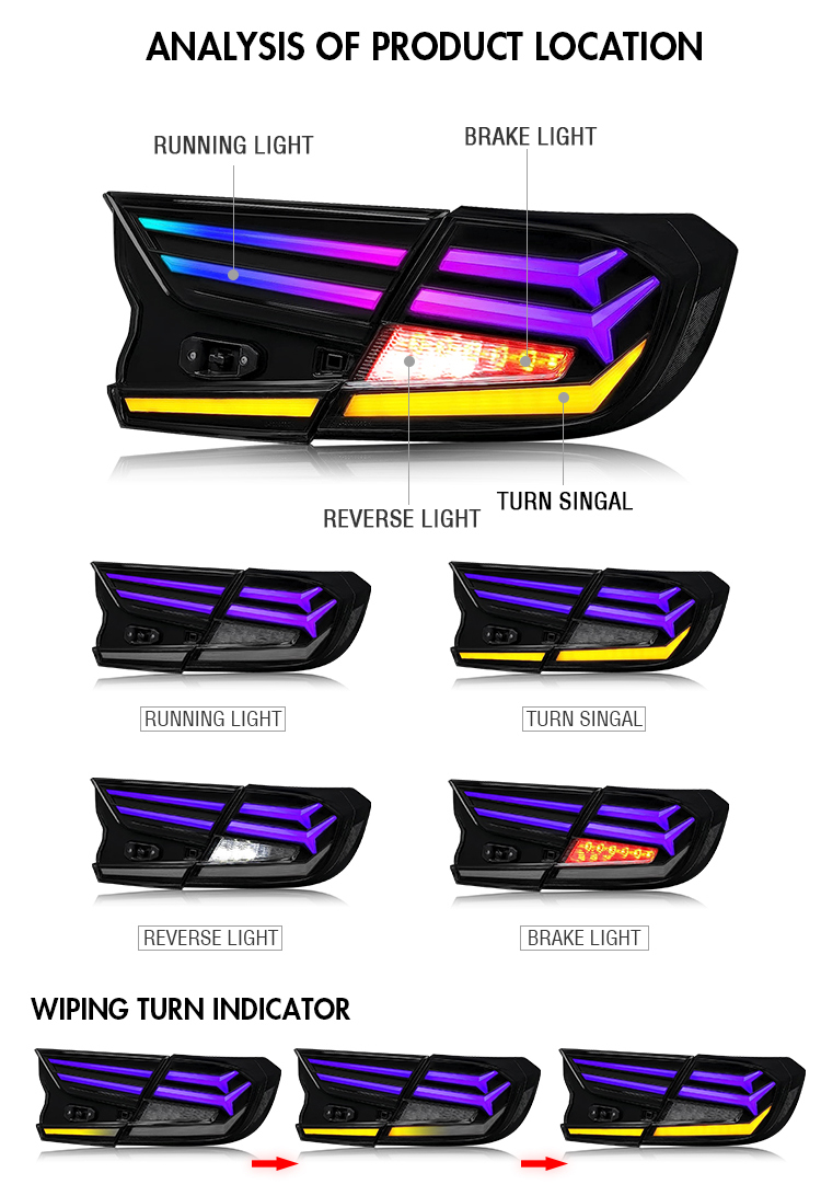 B108-RGB LED Tail Lights for Honda Accord 2018–2021 19 RGB LED Tail Light