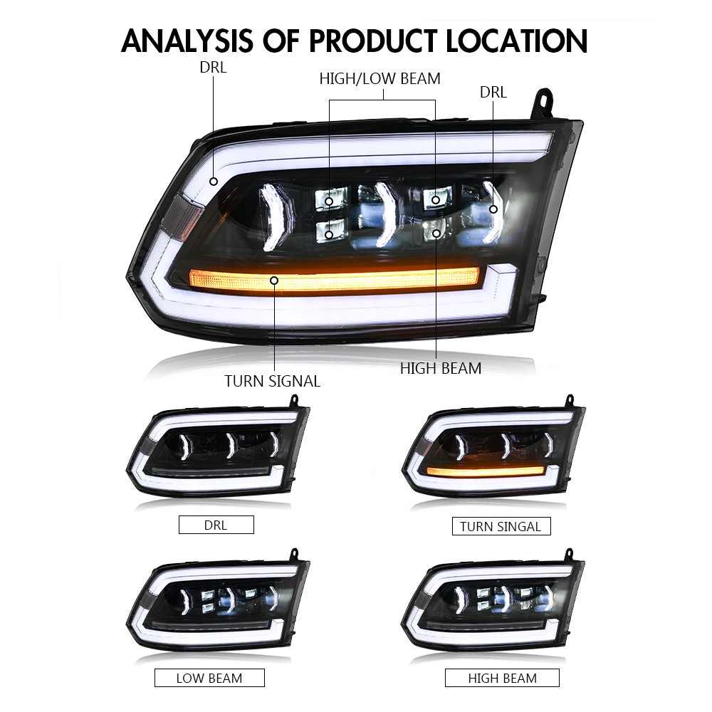 Dodge RAM Headlights TT-RAM-A207-4T / TT-RAM-A207-4T-S For RAM 1500 (2009–2018) / 2500 (2010–2018) Head Lamp - View 9