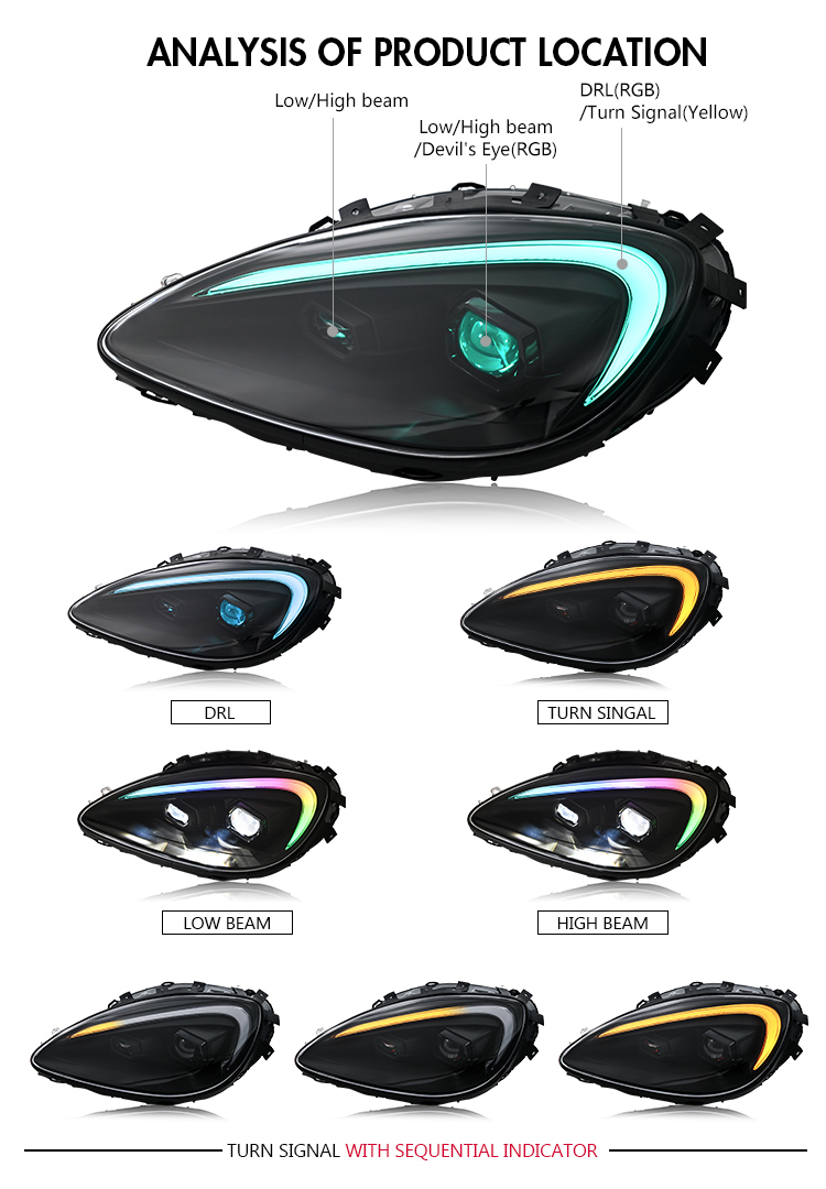 Chevrolet Corvette RGB Headlights A205-RGB For Chevy Corvette C6 (2005–2013) Head Lamp 25 Corvette RGB Headlights