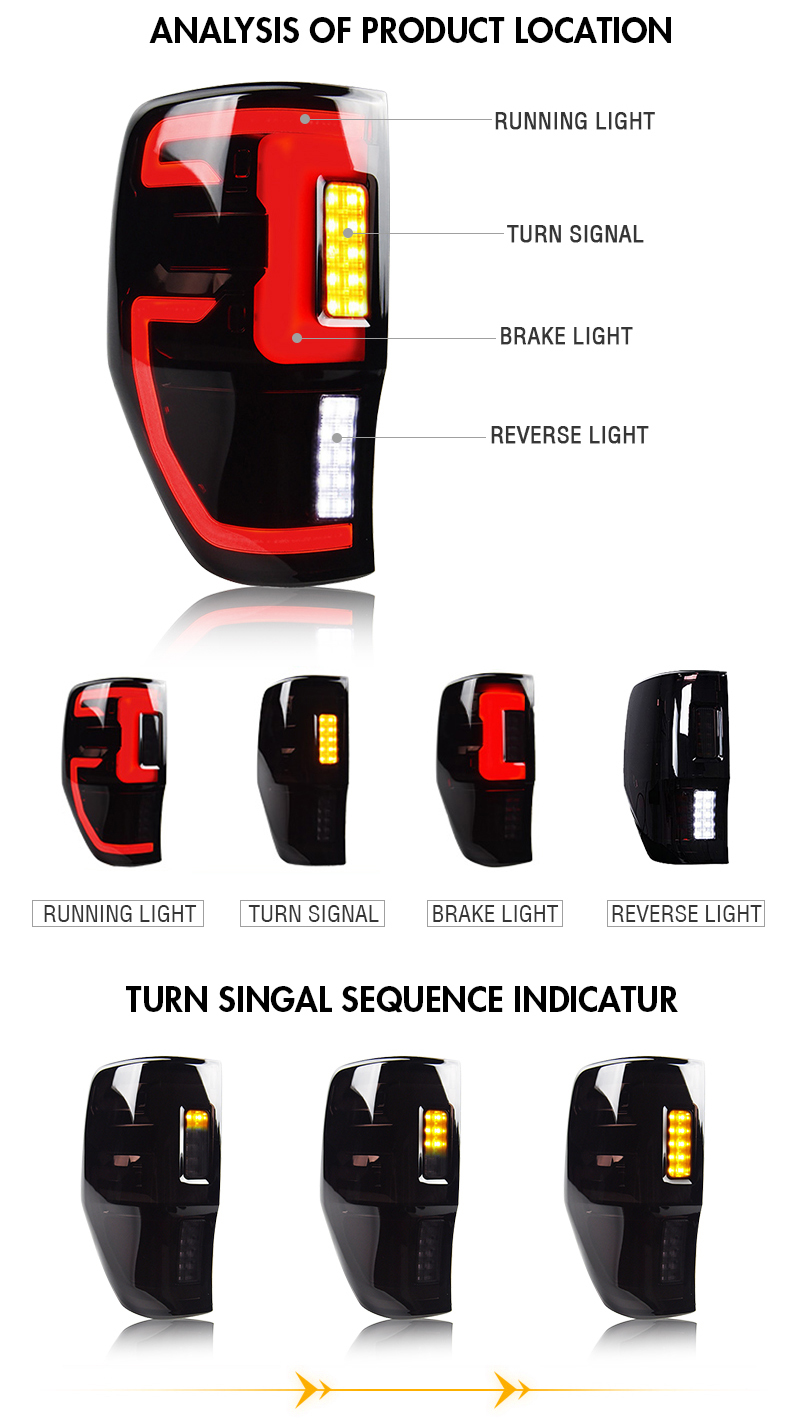 Ford Ranger Tail Lights RG-B141B For Ford Ranger (2012–2019) 14 Ranger Tail Lights