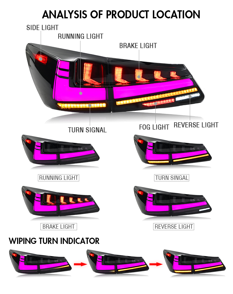 Lexus IS Tail Lights TT-IS-B138B / TT-IS-B138B-RGB For Lexus IS250 IS300 IS350 IS F (2006–2012) Smoked Tail Lamp 23 Lexus IS Tail Lights