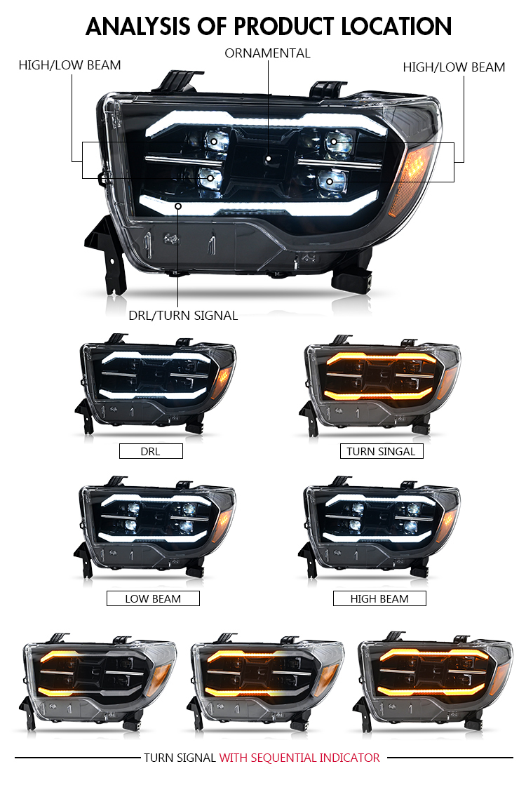Toyota Tundra / Sequoia Headlights TT-A283-A For Toyota Tundra (2007–2013) / Sequoia (2008–2021) Head Lamp 19 Sequoia Headlights