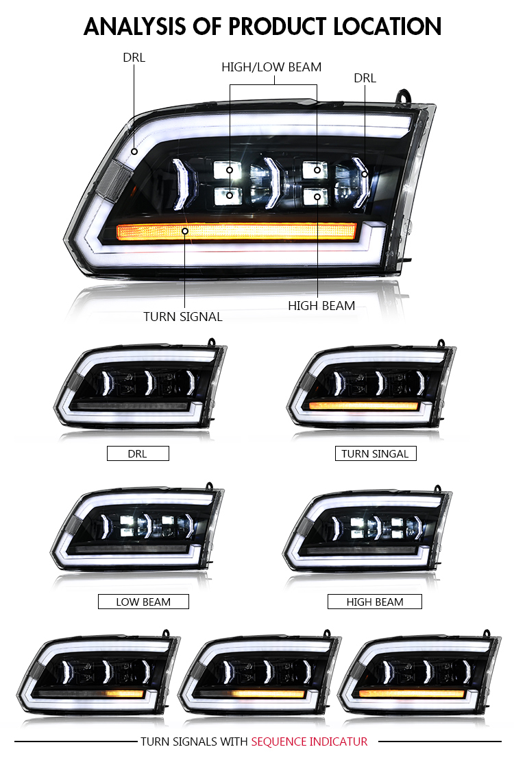 Dodge RAM Headlights TT-RAM-A207-4T / TT-RAM-A207-4T-S For RAM 1500 (2009–2018) / 2500 (2010–2018) Head Lamp 19 Dodge RAM Headlights