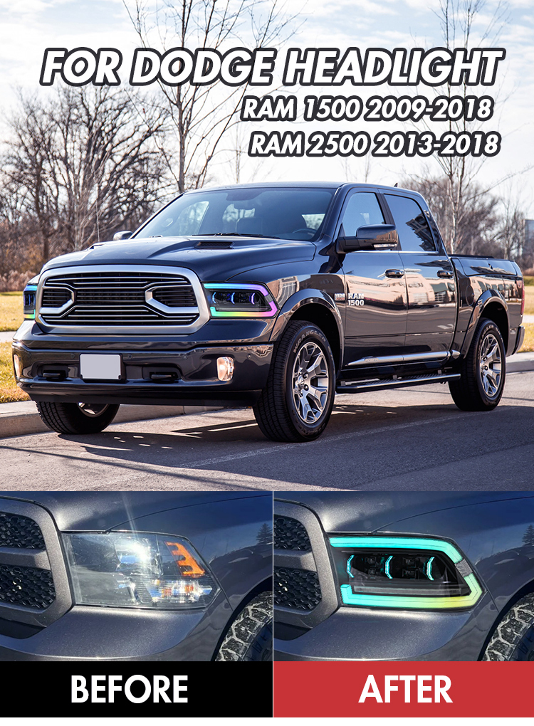 Dodge RAM Headlights A207-4T-RGB For RAM 1500 (2009–2018) / 2500 (2010–2018) Head Lamp 21 Dodge RAM Headlights