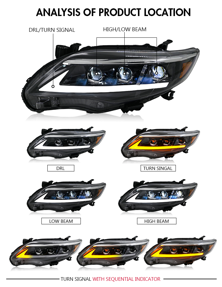 Toyota Corolla Headlights LL-A103 LED Headlamp For Toyota Corolla (2011–2013) 19 Corolla Headlights