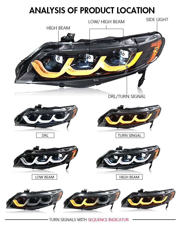 Honda Civic Headlights SY-A284 For Honda Civic (2006–2011) Head Lamp 19 Civic Headlights