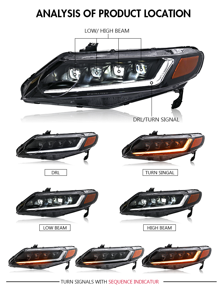 Honda Civic Headlights SY-A285 For Honda Civic (2006–2011) Head Lamp 19 Civic Headlights