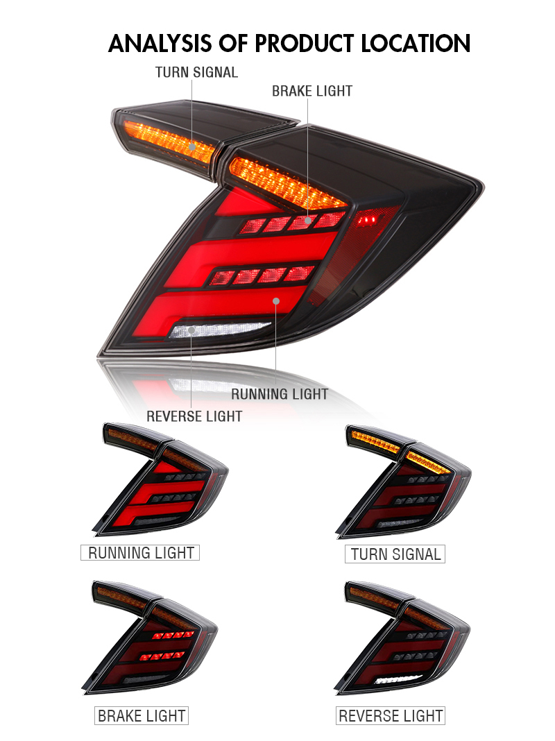 Honda Civic Hatchback Tail Lights SY-B110B For Honda Civic (2016–2021) 16 Civic Hatchback Tail Lights