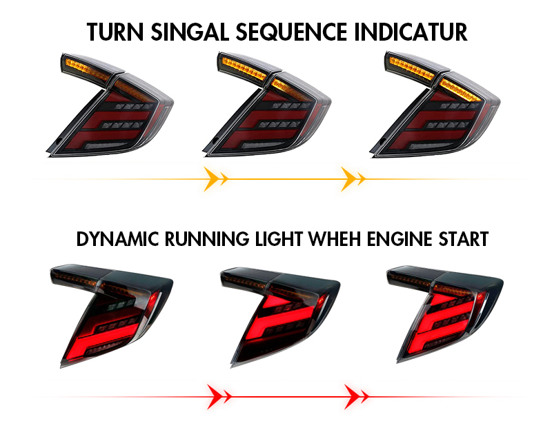 Honda Civic Hatchback Tail Lights SY-B110B For Honda Civic (2016–2021) 17 Civic Hatchback Tail Lights
