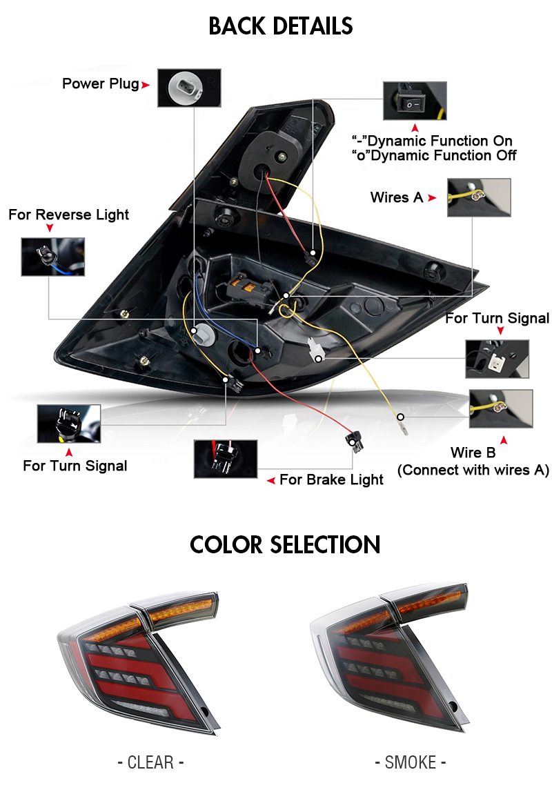 Honda Civic Hatchback Tail Lights SY-B110B For Honda Civic (2016–2021) 18 Civic Hatchback Tail Lights