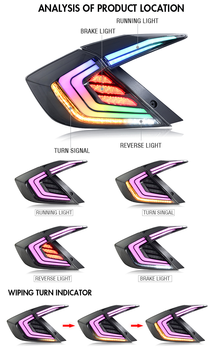 Honda Civic Tail Lights SY-B111-B / SY-B111-RGB For Honda Civic (2016–2019) 23 Civic Tail Lights