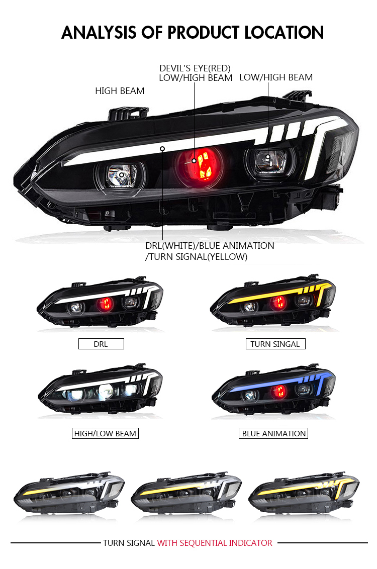 Honda Civic Headlights TT-SY-A168 / TT-SY-A168-E For Honda Civic (2022) Head Lamp 21 Civic Headlights
