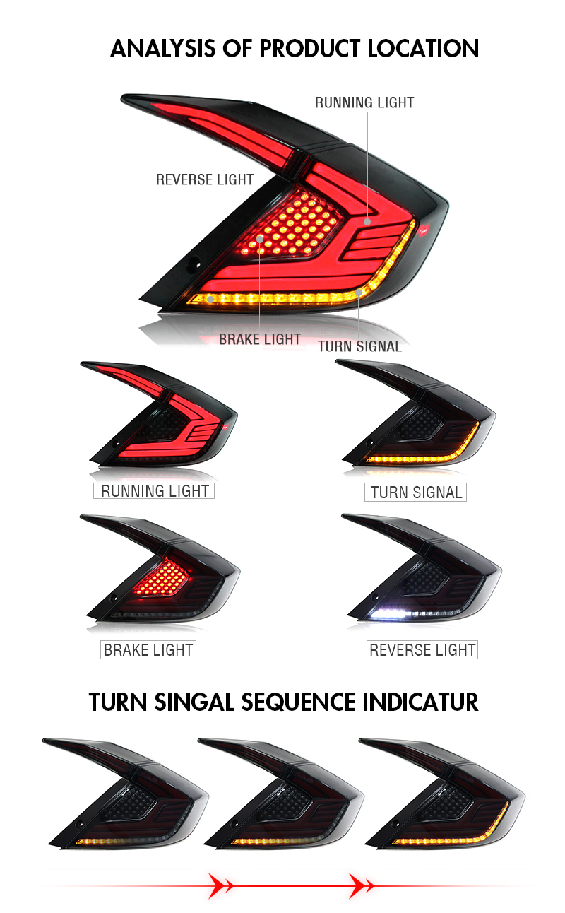 Honda Civic Tail Lights SY-B111H-S For Honda Civic (2016–2021) 16 Civic Tail Lights