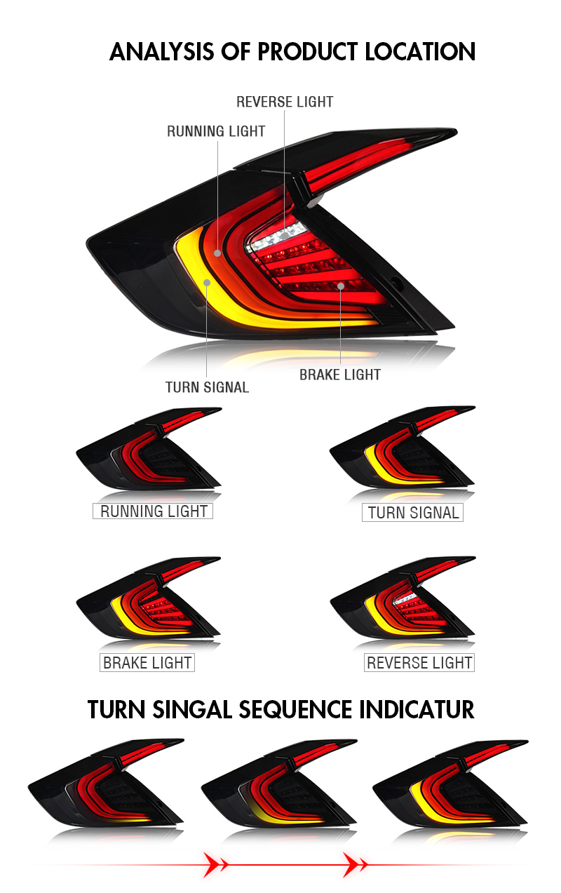Honda Civic Tail Lights SY-B111L For Honda Civic (2016–2022) 14 Civic Tail Lights