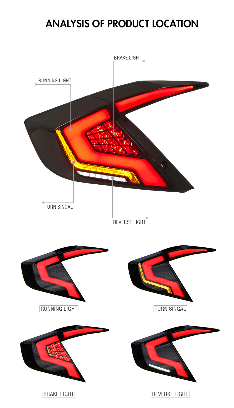 Honda Civic Tail Lights SY-B111D For Honda Civic (2016–2021) 16 Civic Tail Lights