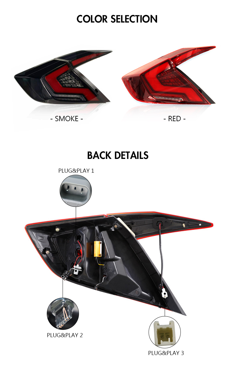 Honda Civic Tail Lights SY-B111D For Honda Civic (2016–2021) 17 Civic Tail Lights