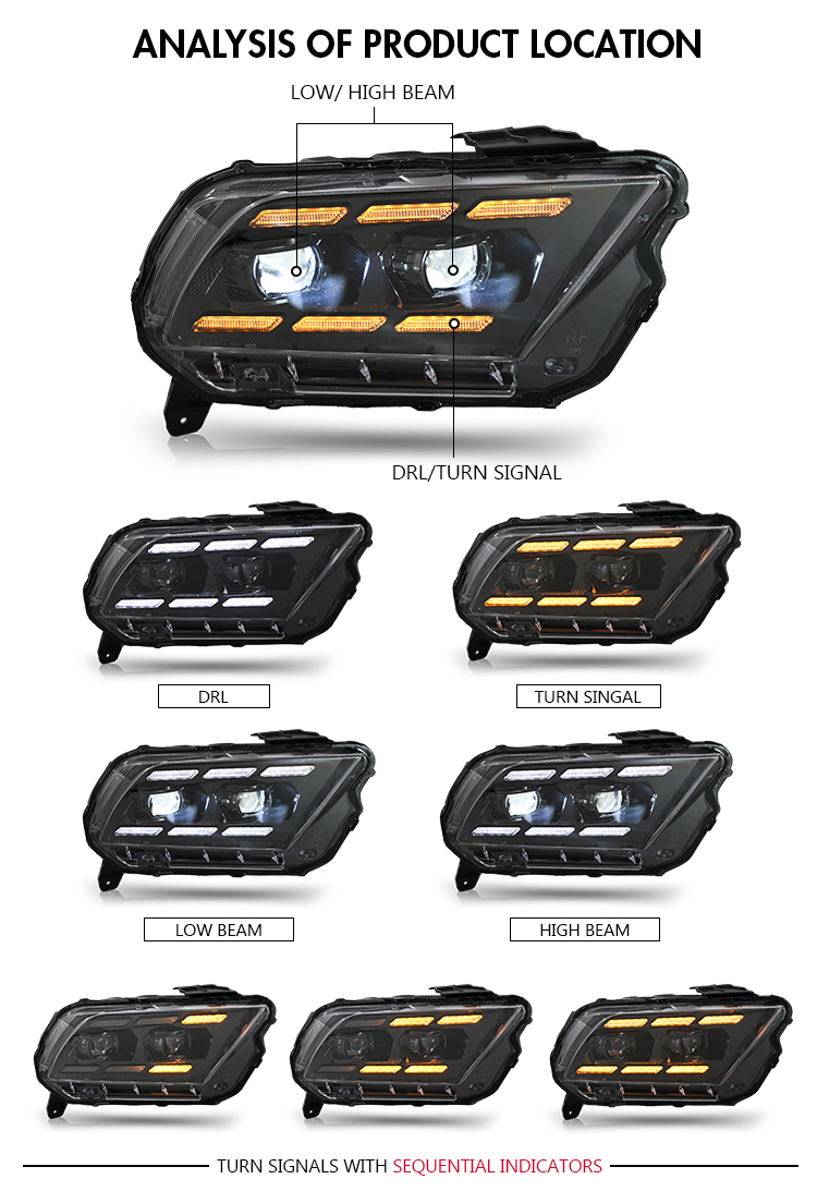 Ford Mustang Headlights Ford-A200 For Ford Mustang (2013–2014) 19 Mustang Headlights