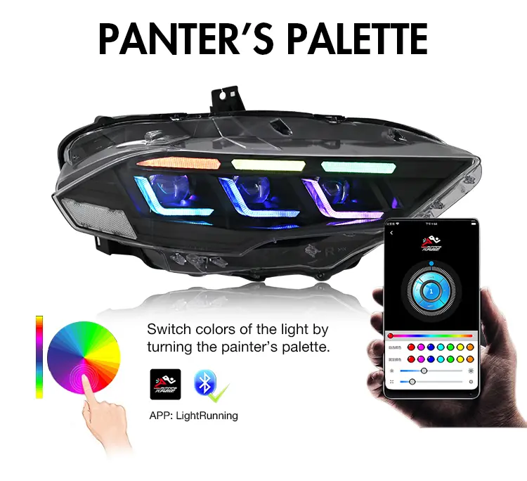 Ford Mustang RGB Headlights Ford-A202-RGB For Ford Mustang (2018–2023) Head Lamp 22 Mustang RGB Headlights